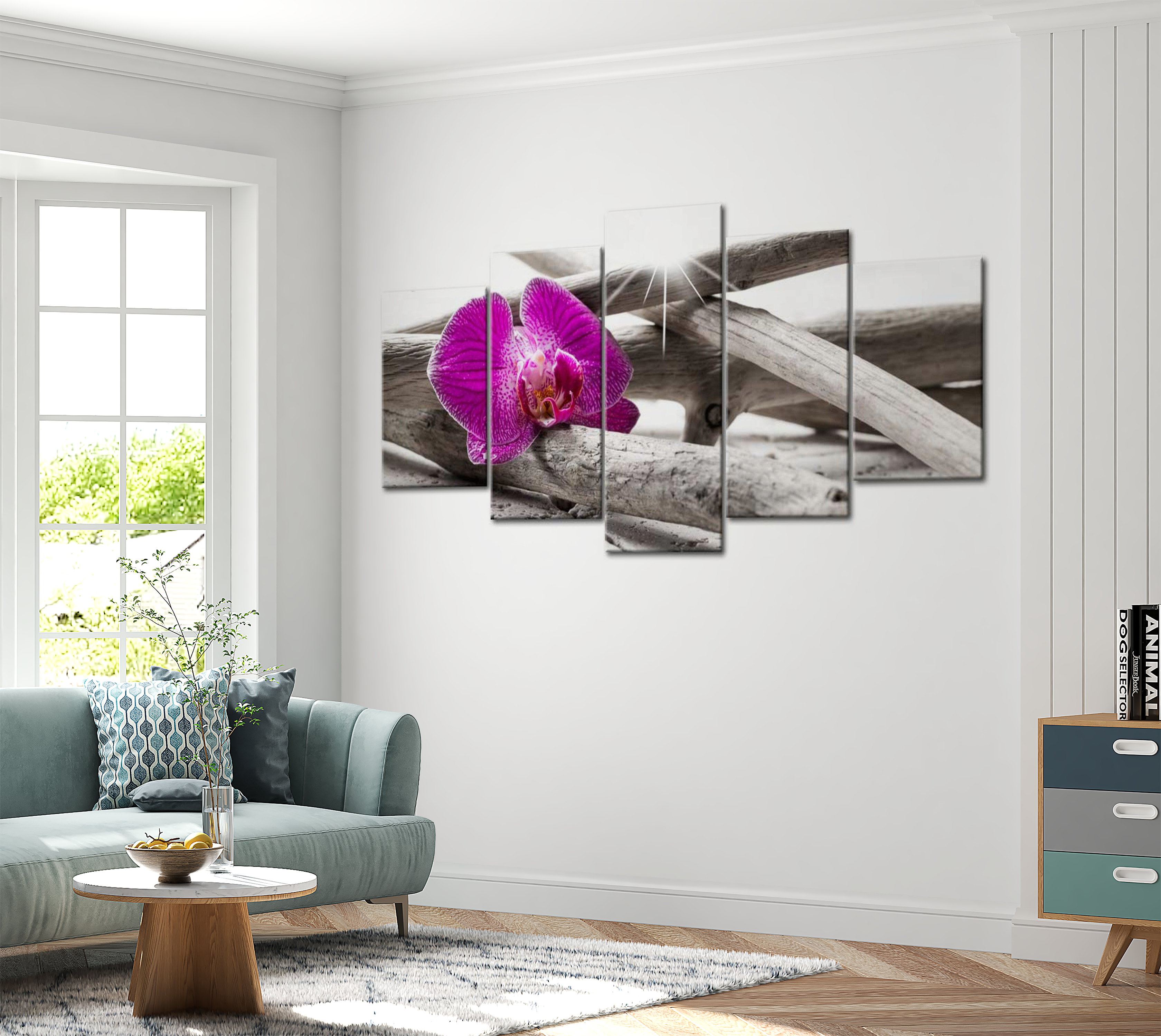 Stretched Canvas Floral Art - Orchid On Beach 40"Wx20"H