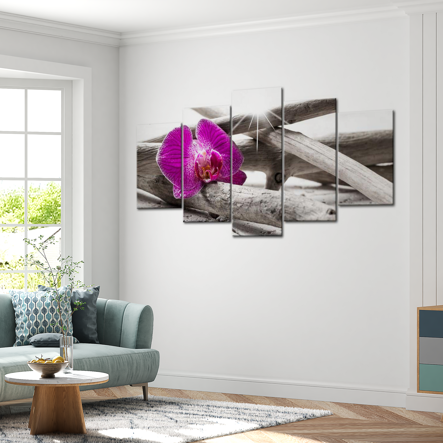 Stretched Canvas Floral Art - Orchid On Beach 40"Wx20"H
