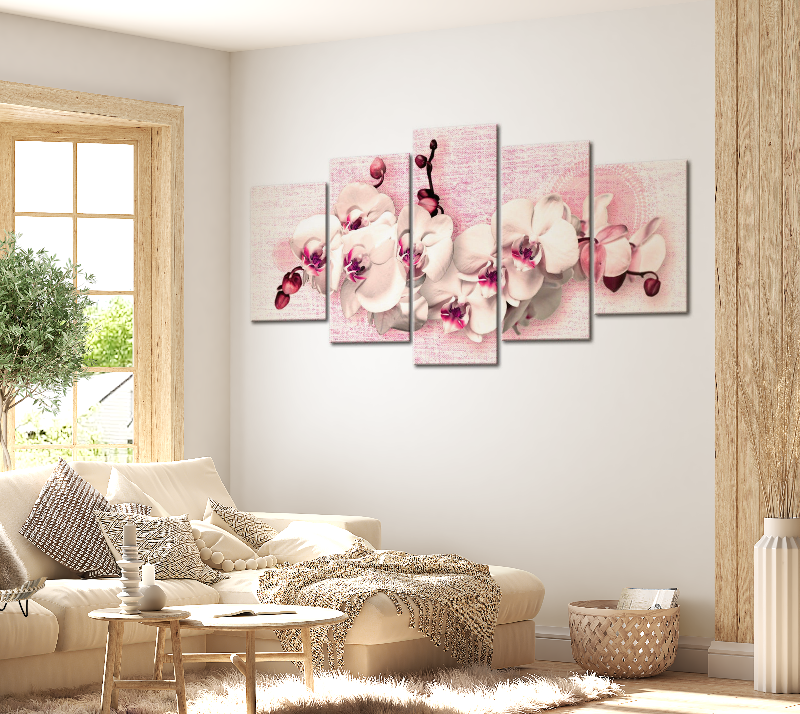 Stretched Canvas Floral Art - Metaphor Of Feminity - 5 Pieces 40"Wx20"H