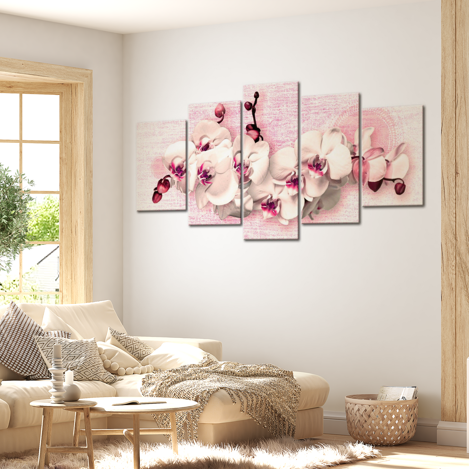 Stretched Canvas Floral Art - Metaphor Of Feminity - 5 Pieces 40"Wx20"H