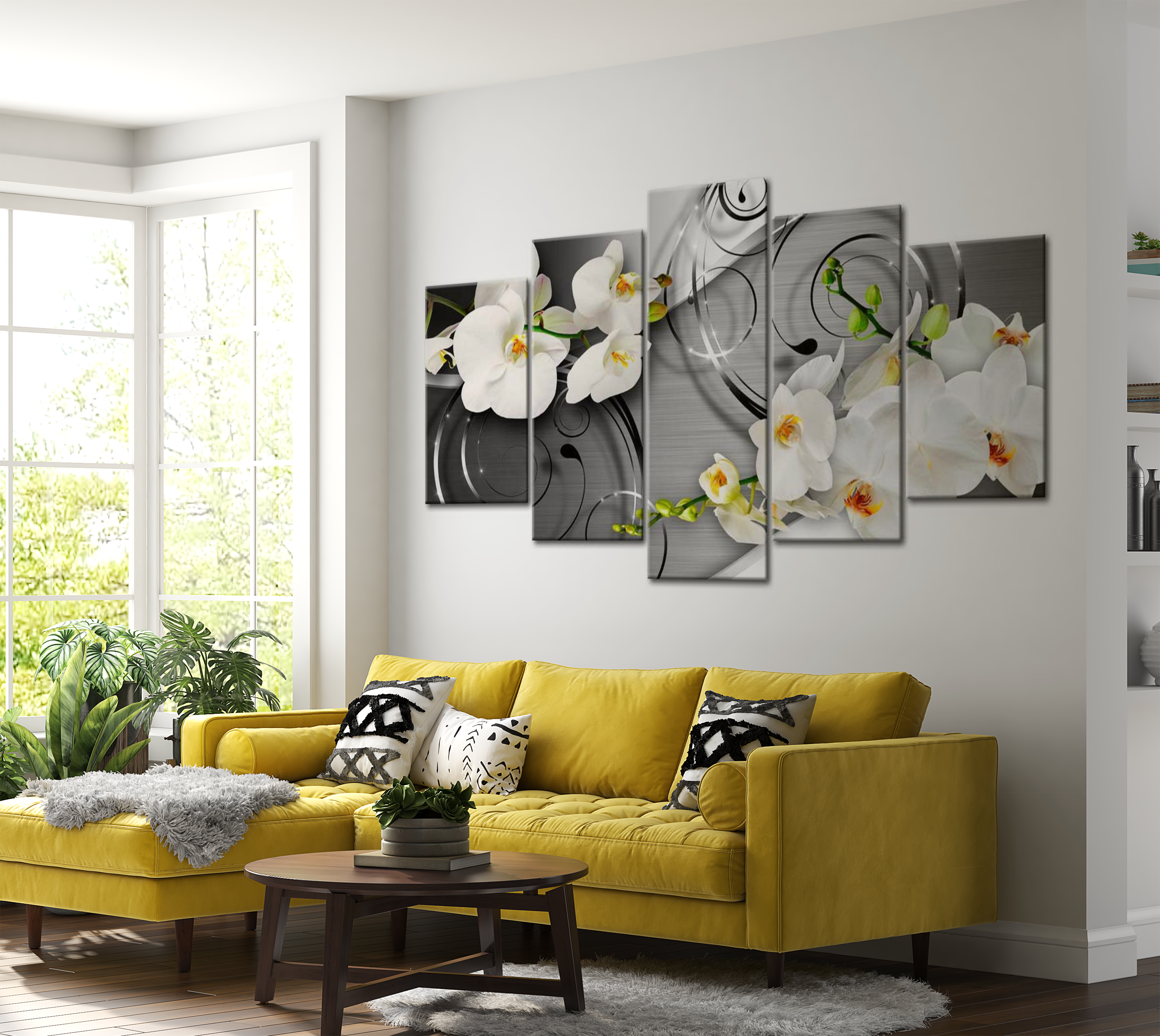 Floral Canvas Wall Art - Orchid Swirls - 5 Pieces