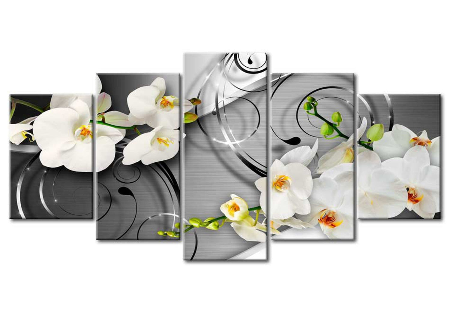 Floral Canvas Wall Art - Orchid Swirls - 5 Pieces