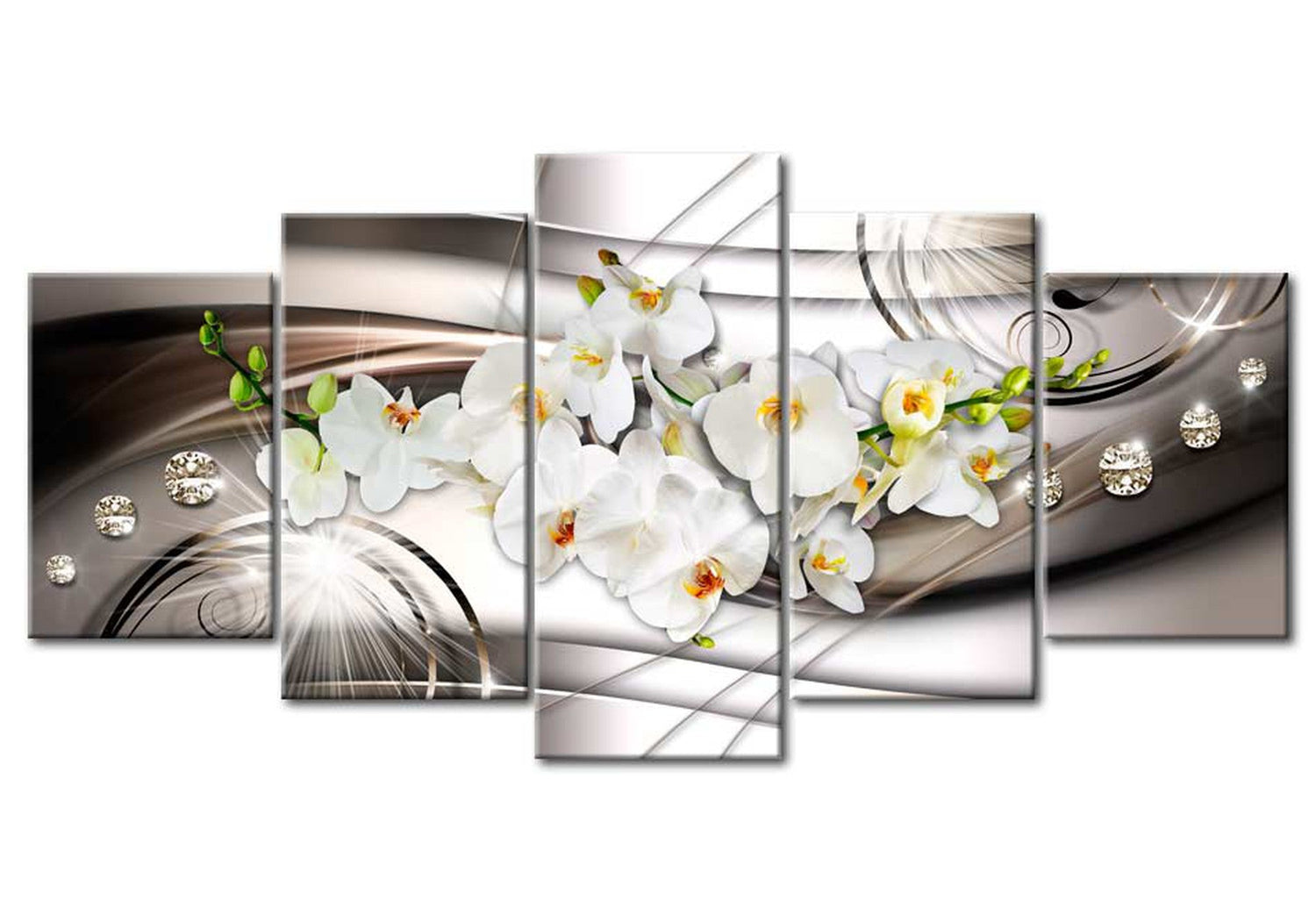 Floral Canvas Wall Art - Orchid With Diamonds - 5 Pieces