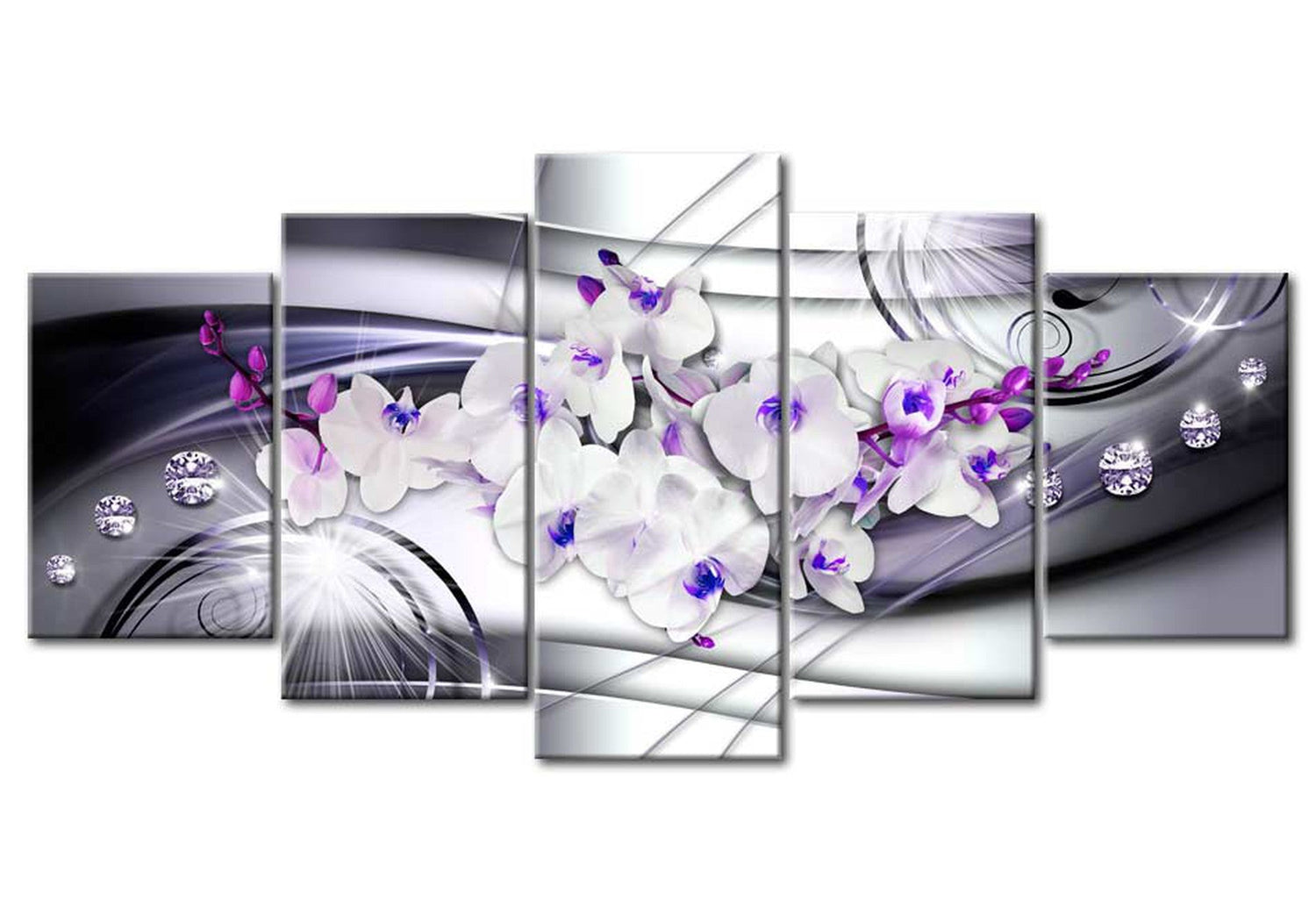 Floral Canvas Wall Art - Orchids And Diamonds - 5 Pieces