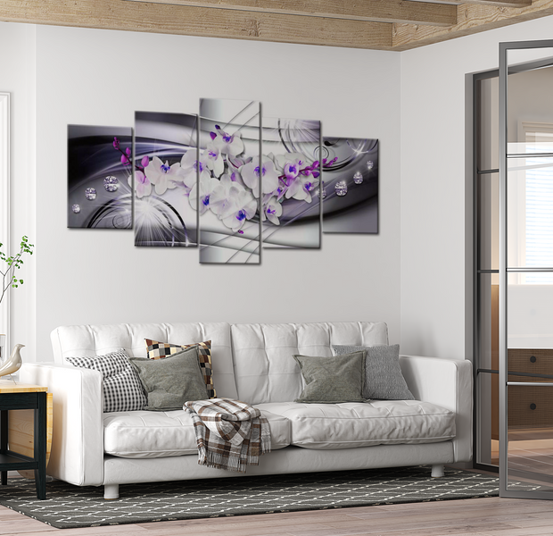 Floral Canvas Wall Art - Orchids And Diamonds - 5 Pieces
