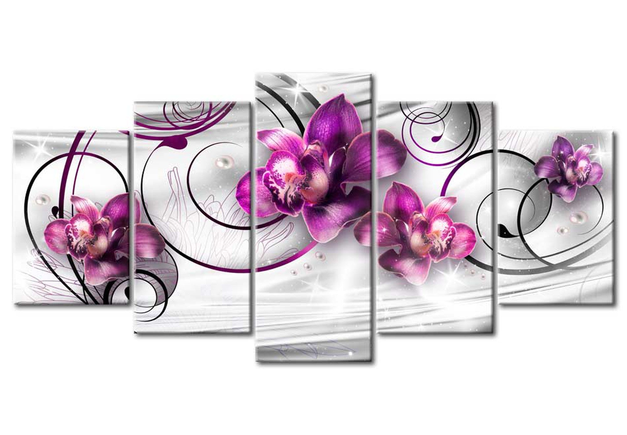 Floral Canvas Wall Art - Orchids And Pearls - 5 Pieces