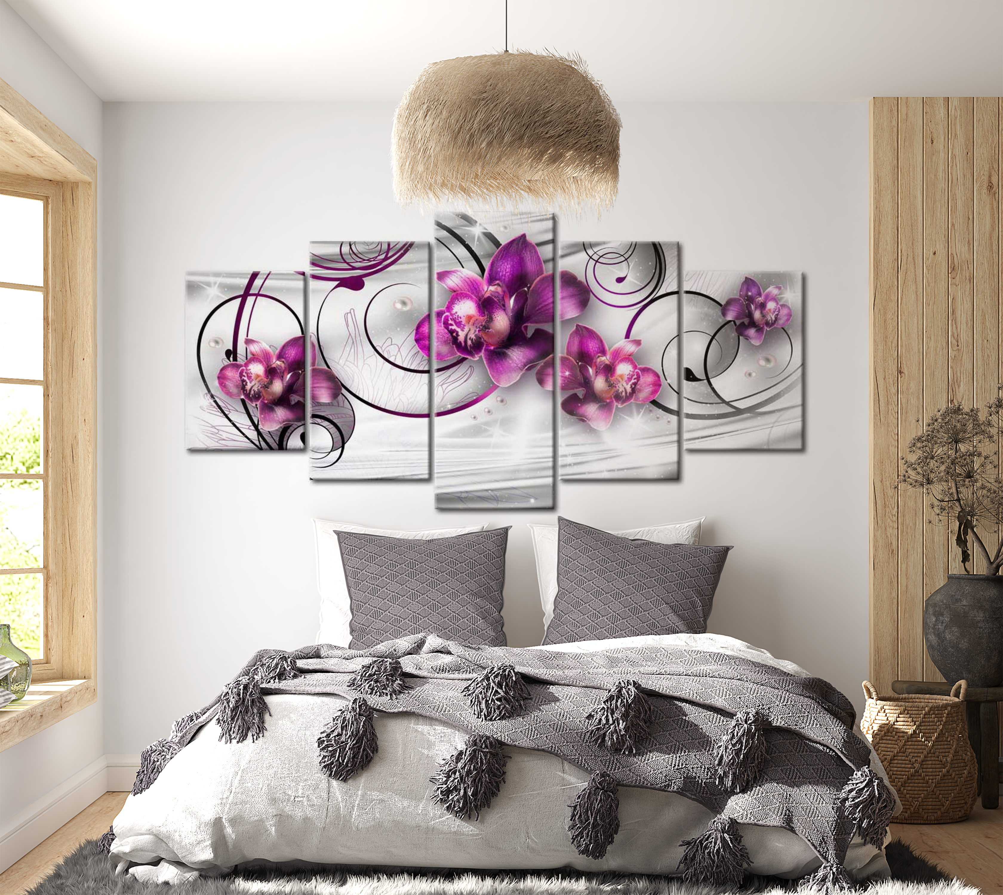 Floral Canvas Wall Art - Orchids And Pearls - 5 Pieces