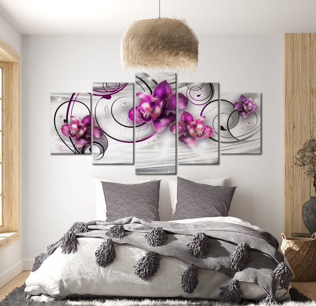 Floral Canvas Wall Art - Orchids And Pearls - 5 Pieces
