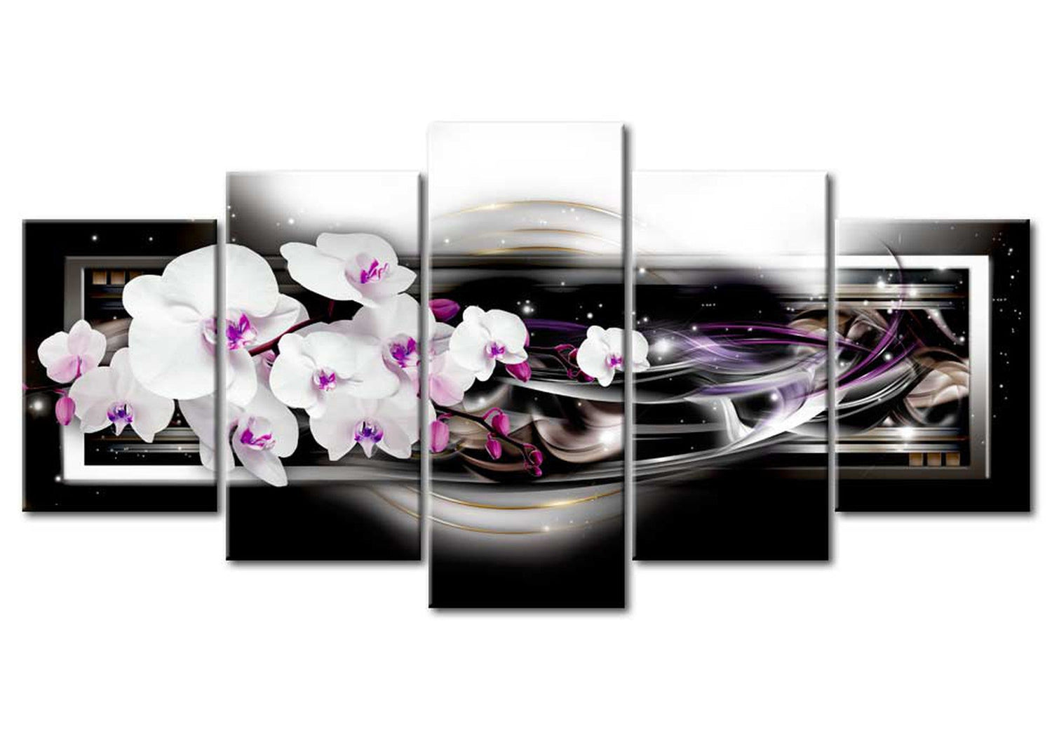 Floral Canvas Wall Art - Orchids At Night - 5 Pieces