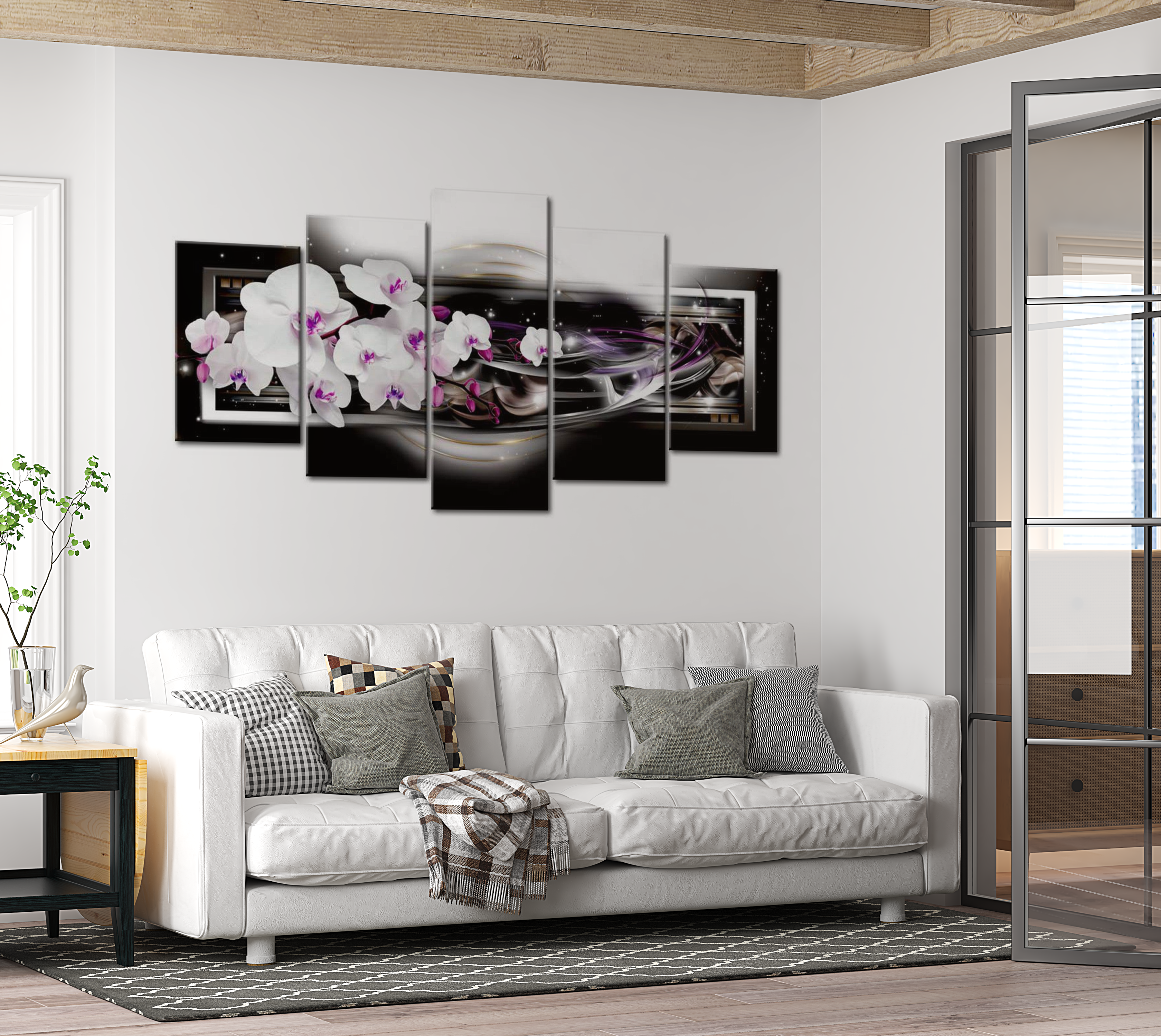 Floral Canvas Wall Art - Orchids At Night - 5 Pieces