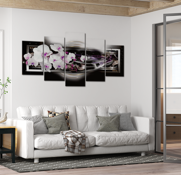 Floral Canvas Wall Art - Orchids At Night - 5 Pieces