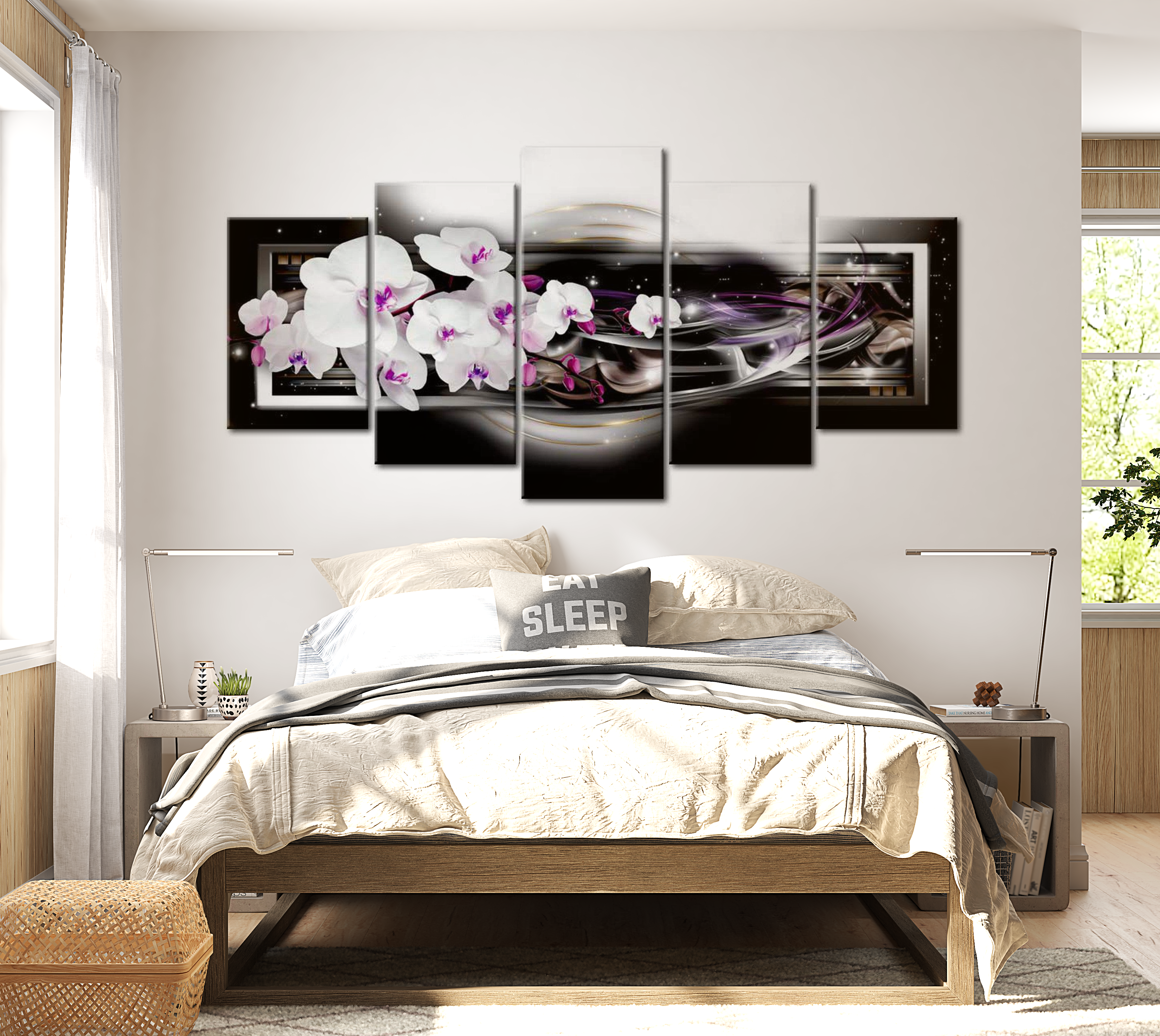 Stretched Canvas Floral Art - Orchids On A Black Background 40"Wx20"H