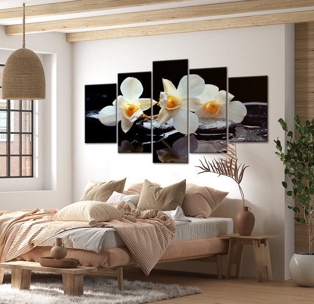 Floral Canvas Wall Art - Orchids On Water - 5 Pieces