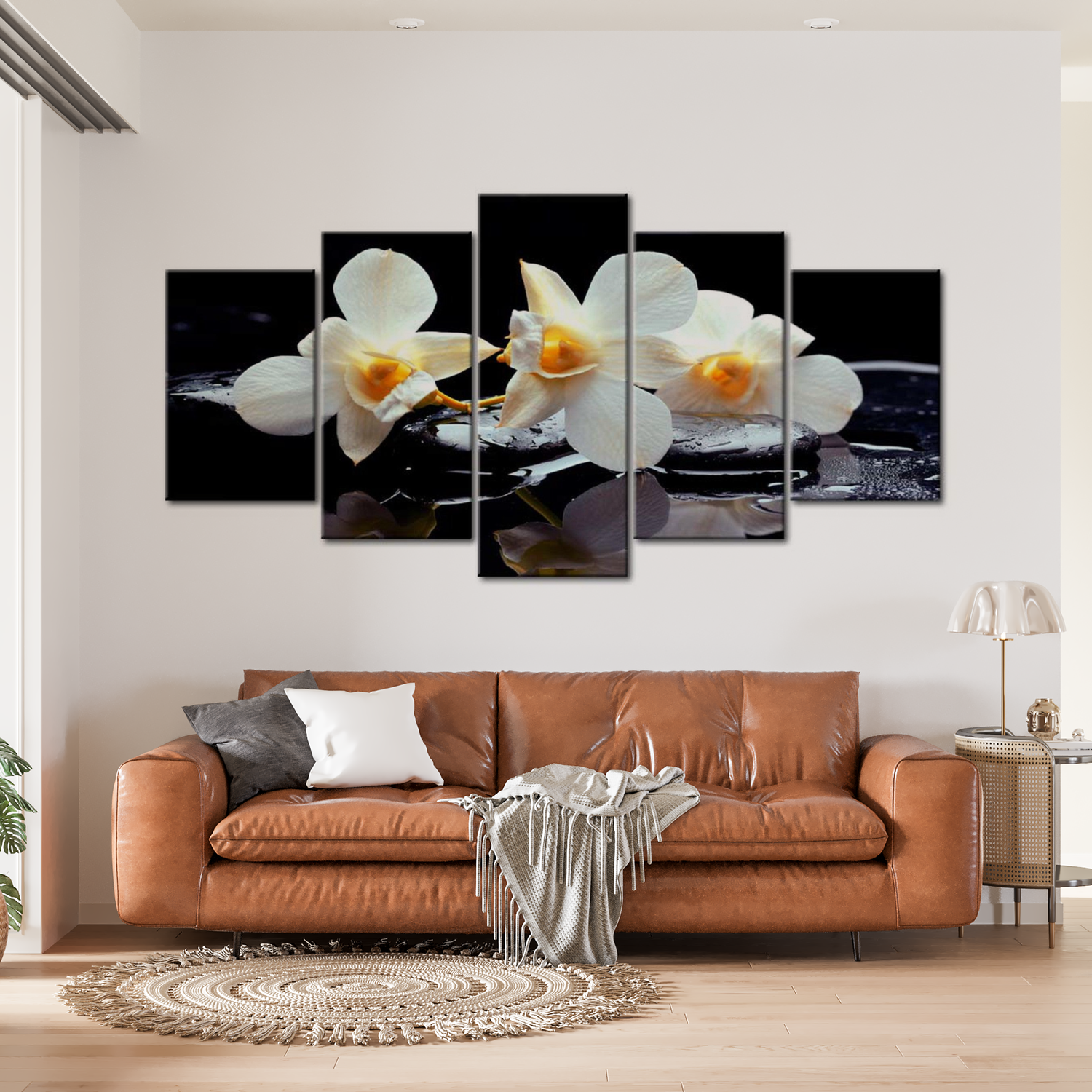 Stretched Canvas Floral Art - Orchids With Orange Accent 40"Wx20"H
