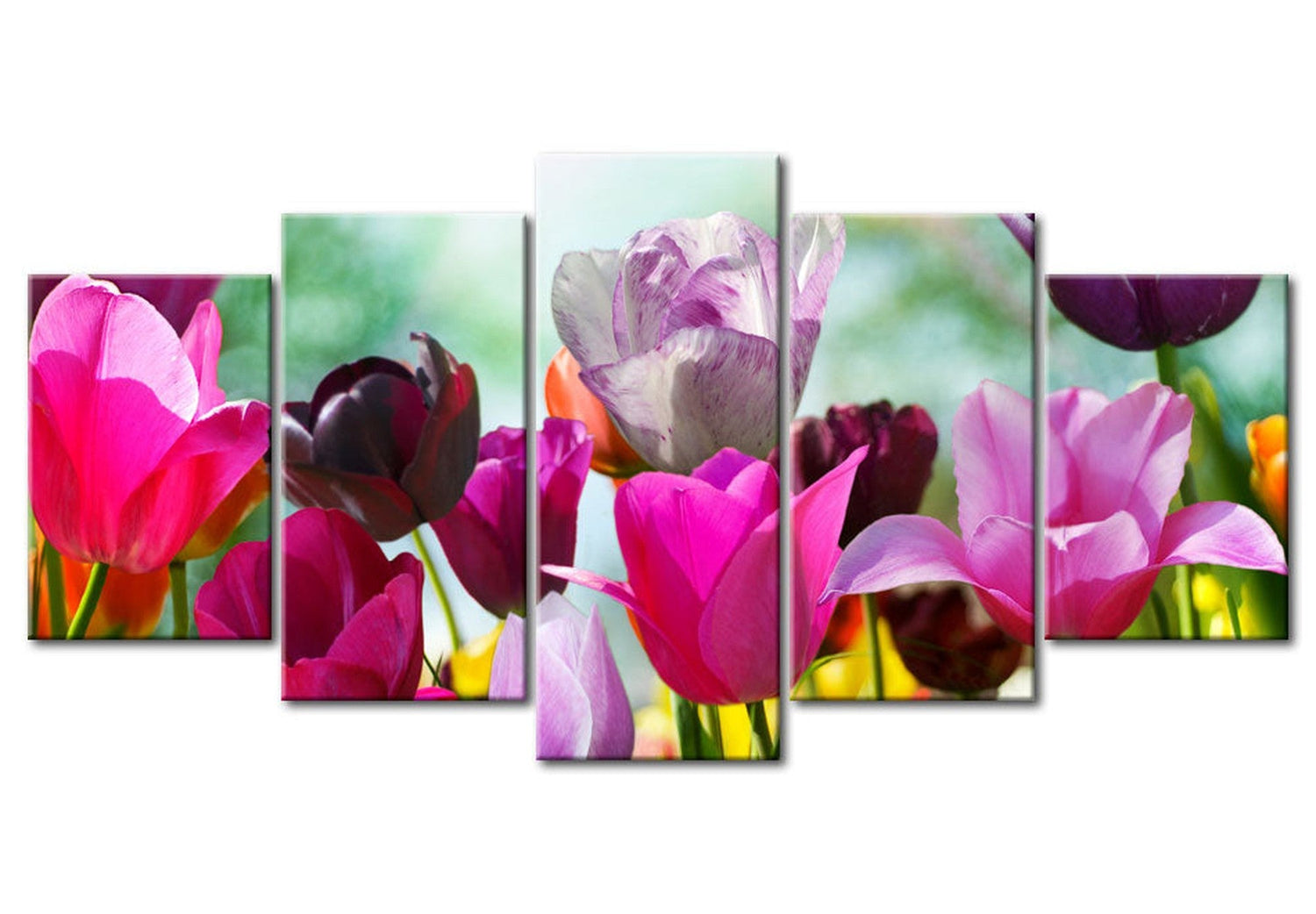 Floral Canvas Wall Art - Pink Fun Tulips - 5 Pieces