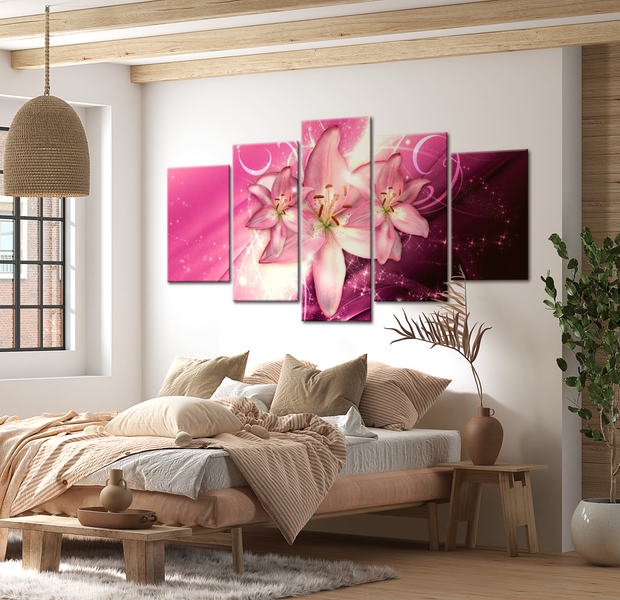 Floral Canvas Wall Art - Pink Lily Heaven - 5 Pieces