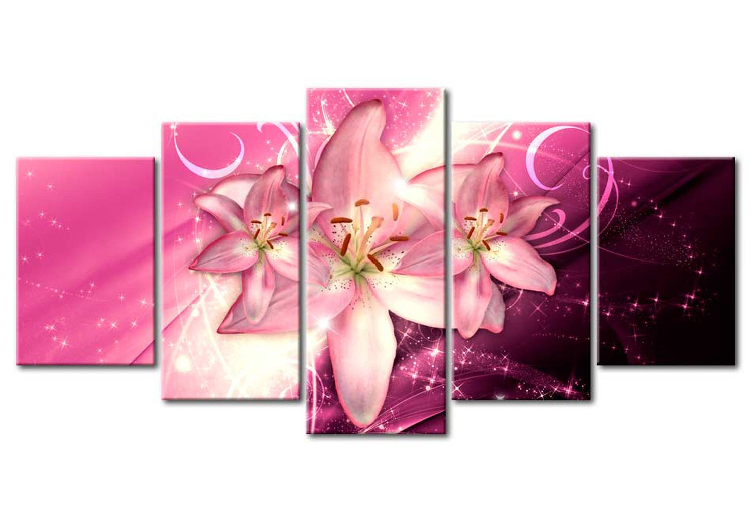 Floral Canvas Wall Art - Pink Lily Heaven - 5 Pieces