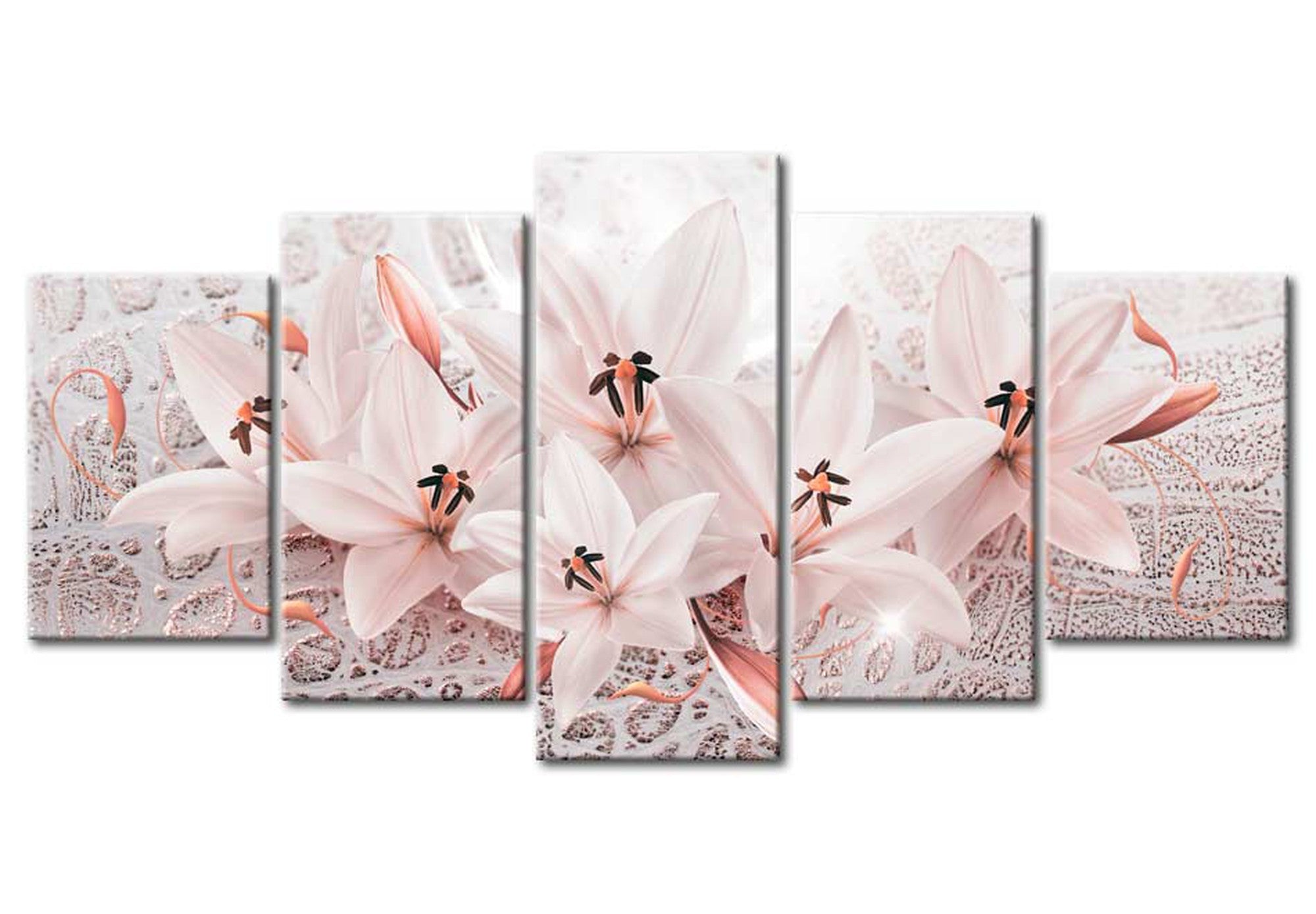 Floral Canvas Wall Art - Pink Lily Poem - 5 Pieces