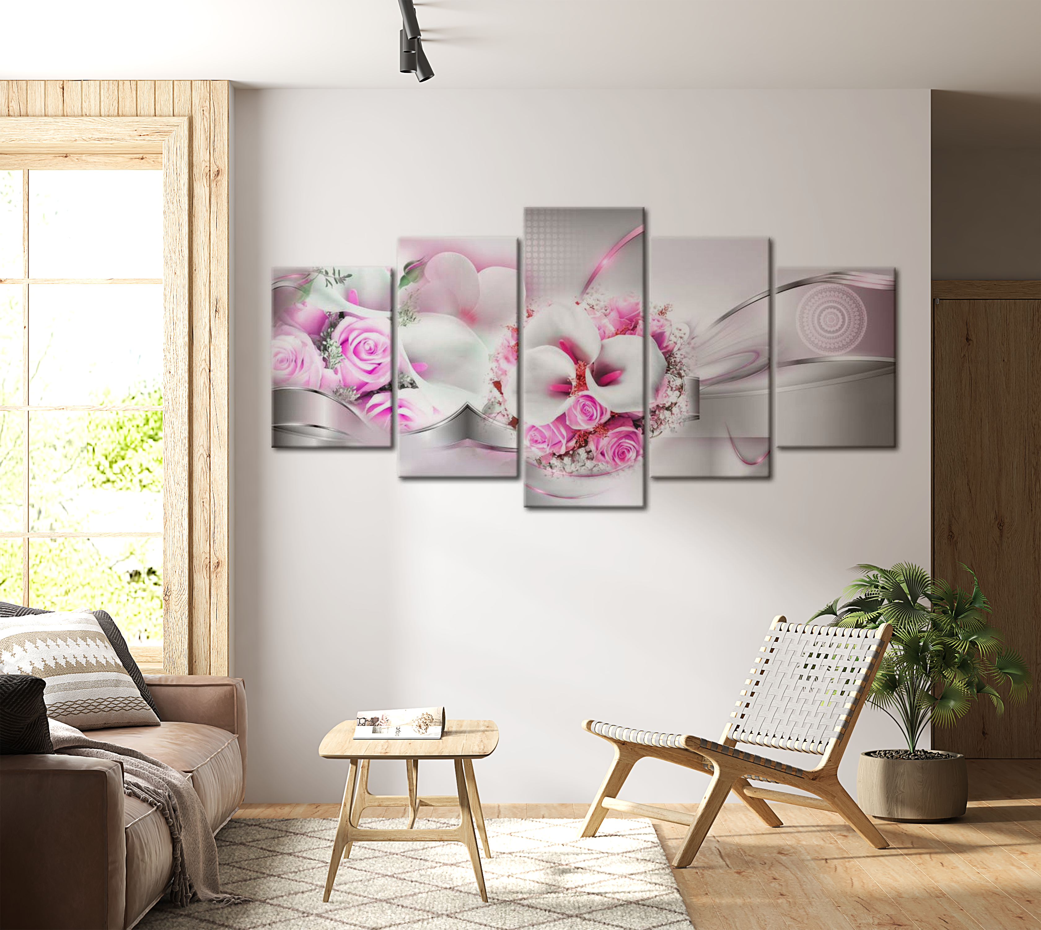 Floral Canvas Wall Art - Pink Marriage - 5 Pieces