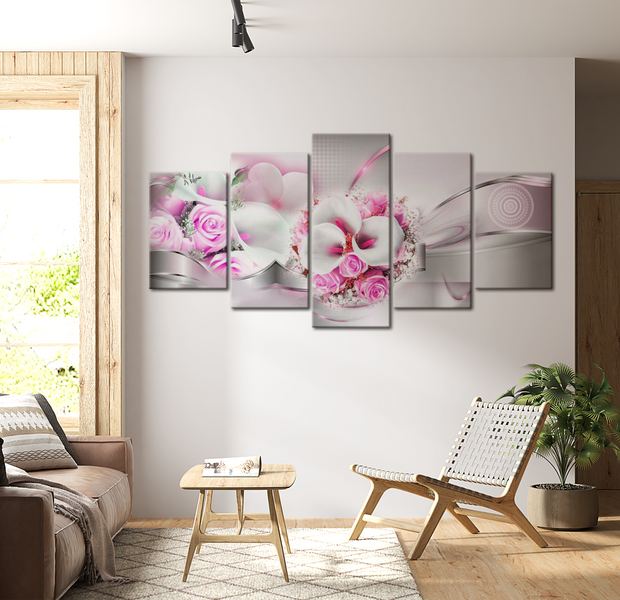 Floral Canvas Wall Art - Pink Marriage - 5 Pieces
