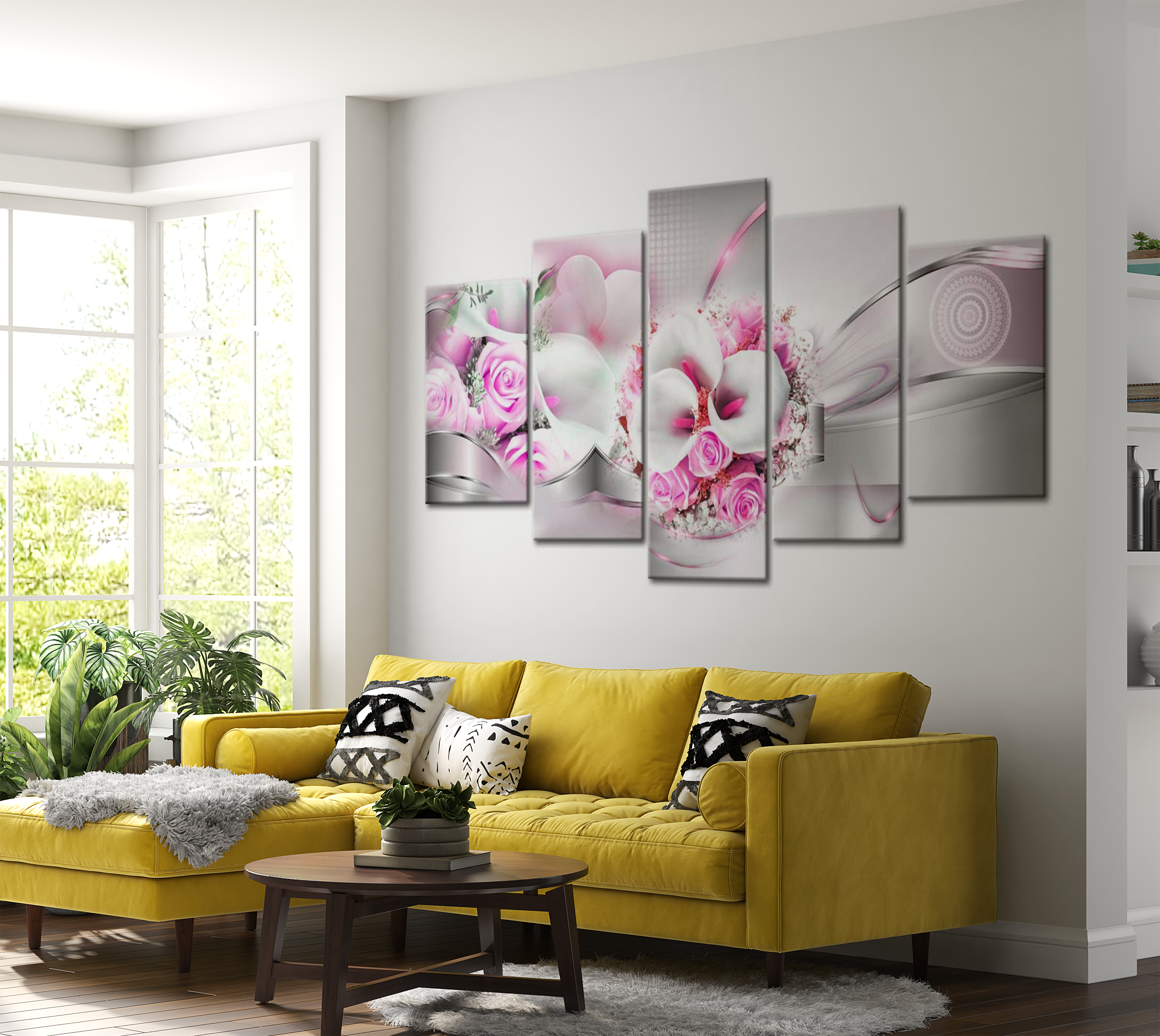 Stretched Canvas Floral Art - Pink Marriage 40"Wx20"H