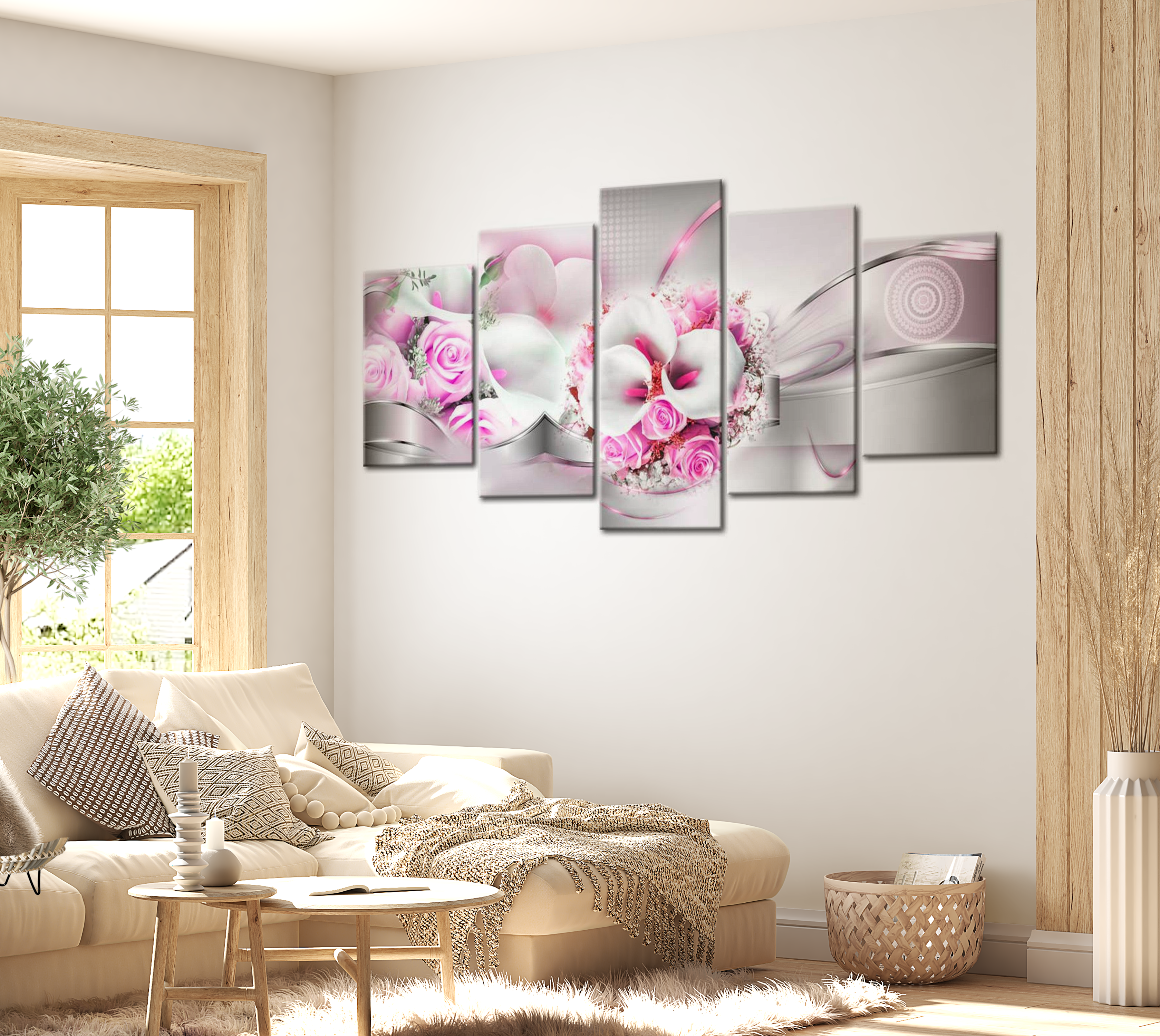 Stretched Canvas Floral Art - Pink Marriage 40"Wx20"H