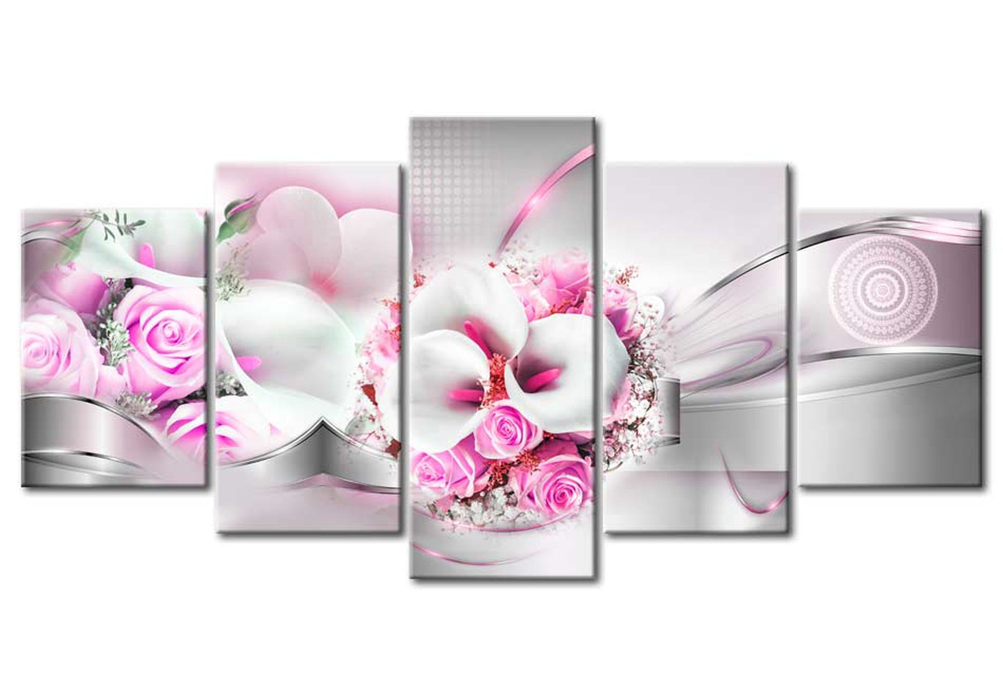 Floral Canvas Wall Art - Pink Marriage - 5 Pieces