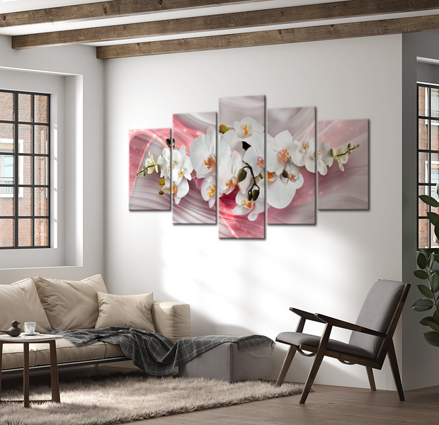 Floral Canvas Wall Art - Pink Orchid Glow - 5 Pieces