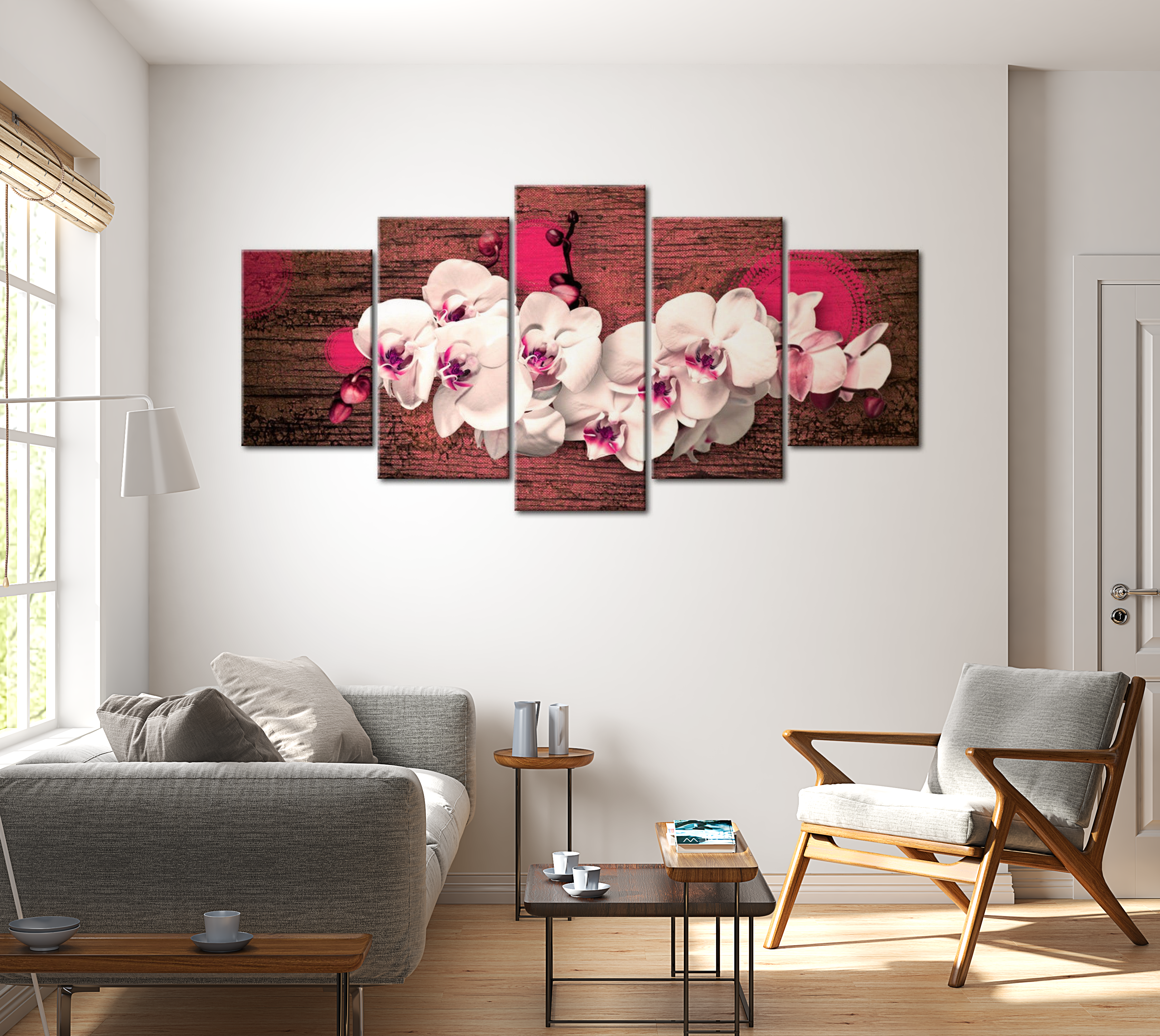 Floral Canvas Wall Art - Pink Orchid Joy - 5 Pieces