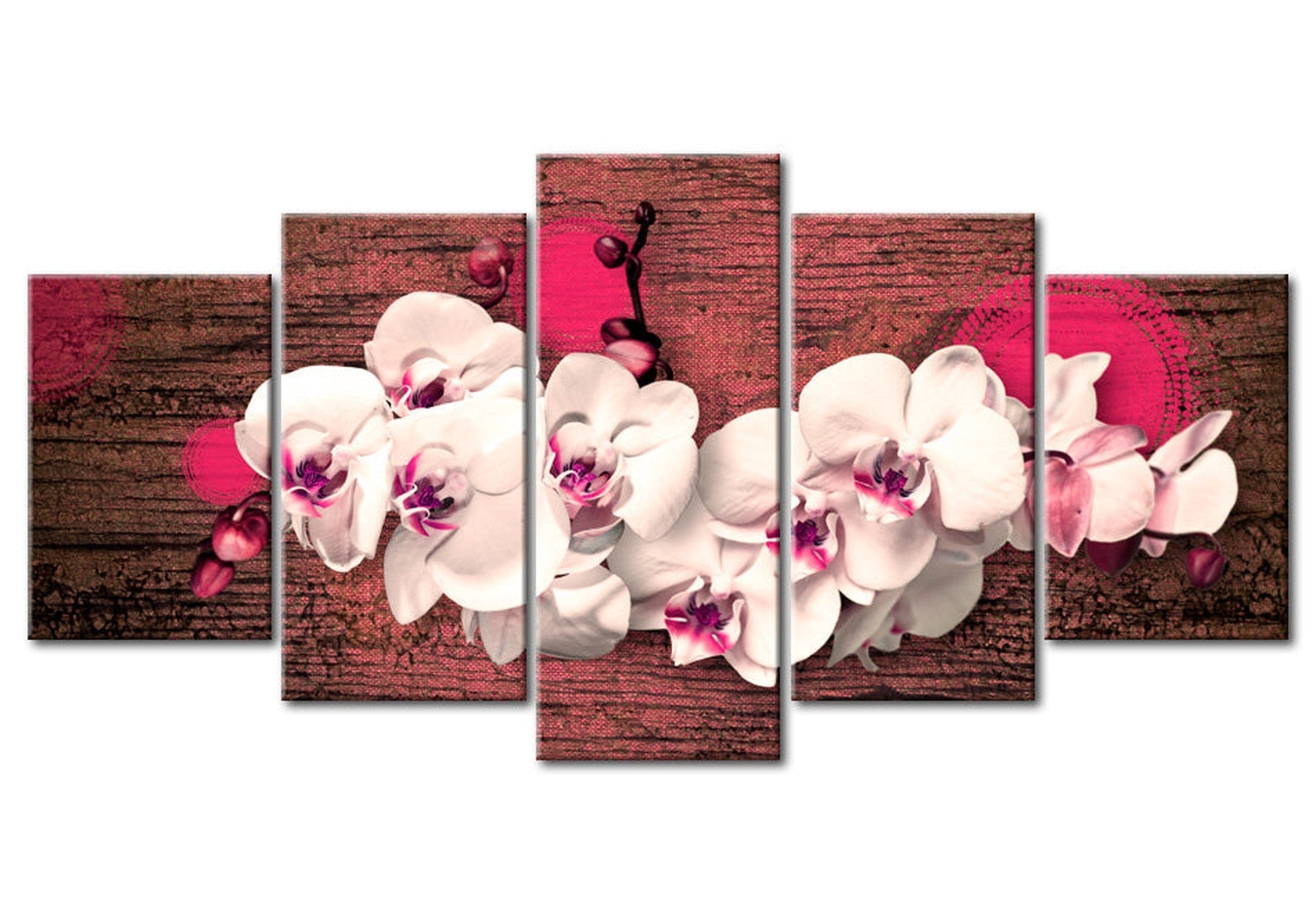 Floral Canvas Wall Art - Pink Orchid Joy - 5 Pieces