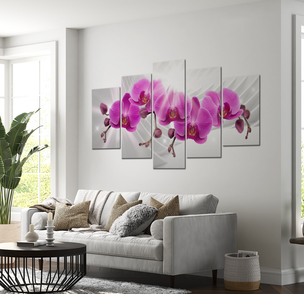 Floral Canvas Wall Art - Pink Orchids - 5 Pieces
