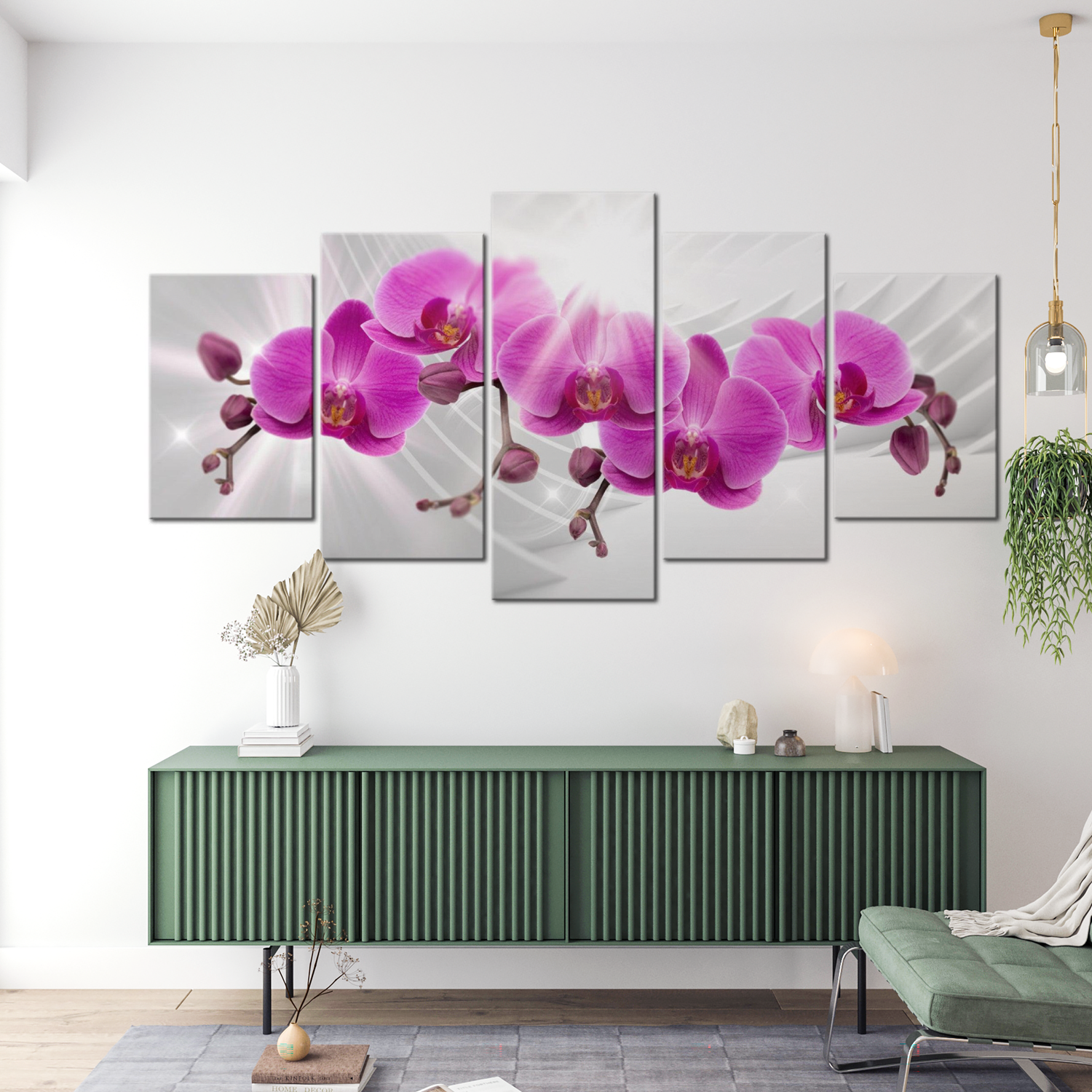 Stretched Canvas Floral Art - Abstract Garden: Pink Orchids 40"Wx20"H