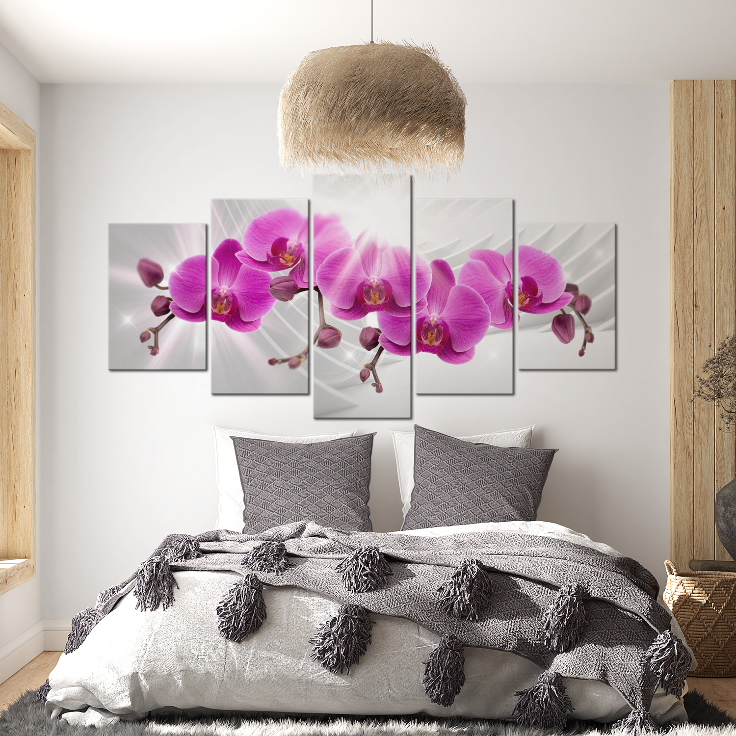 Stretched Canvas Floral Art - Abstract Garden: Pink Orchids 40"Wx20"H