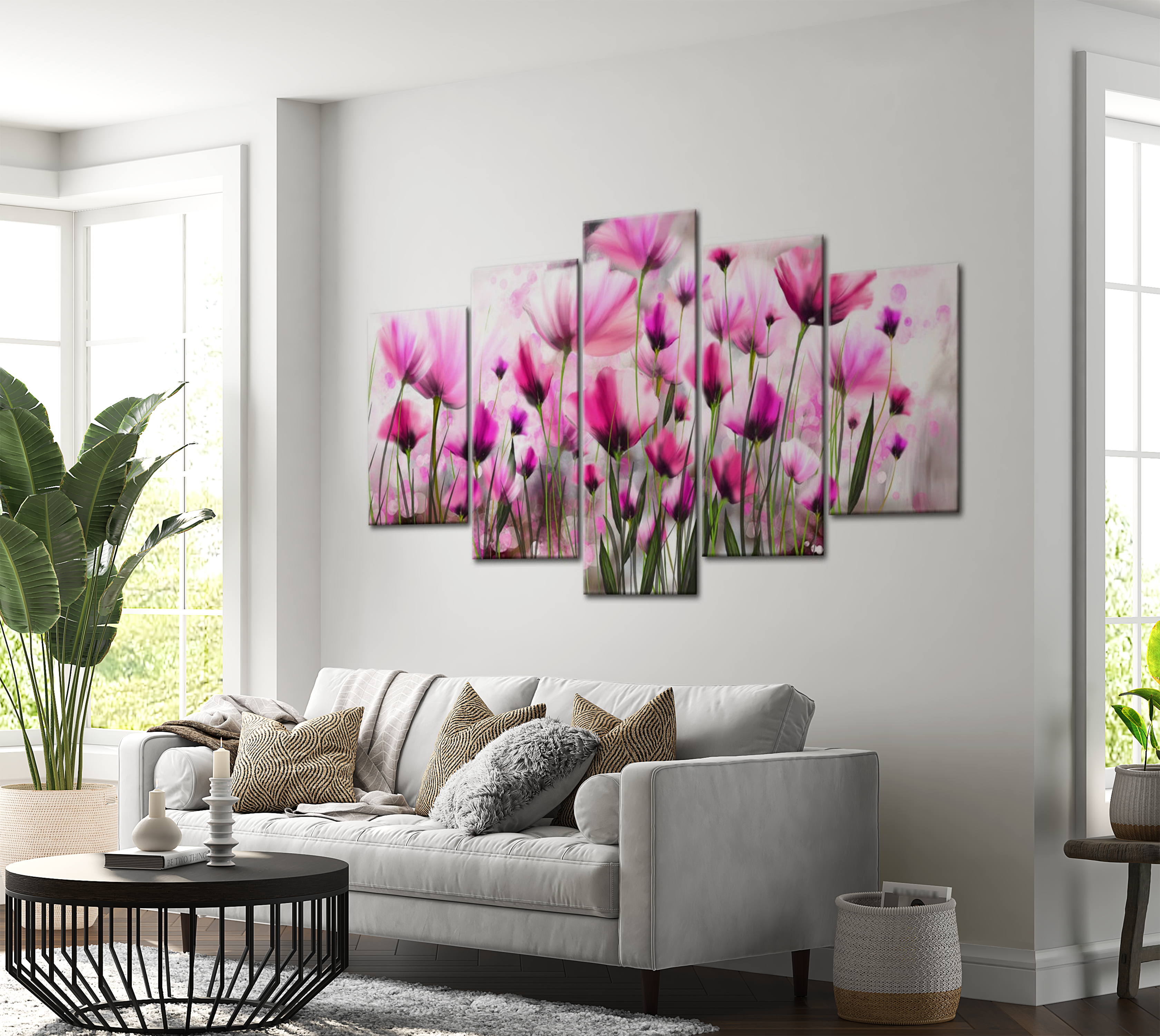 Floral Canvas Wall Art - Pink Secret Garden - 5 Pieces