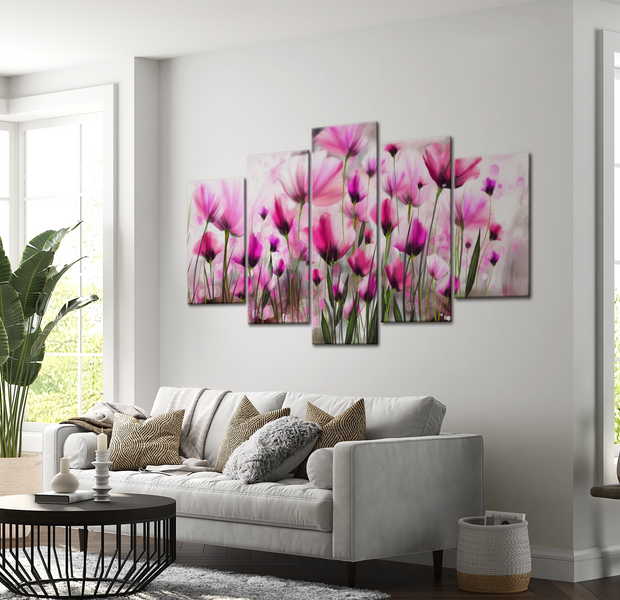 Floral Canvas Wall Art - Pink Secret Garden - 5 Pieces