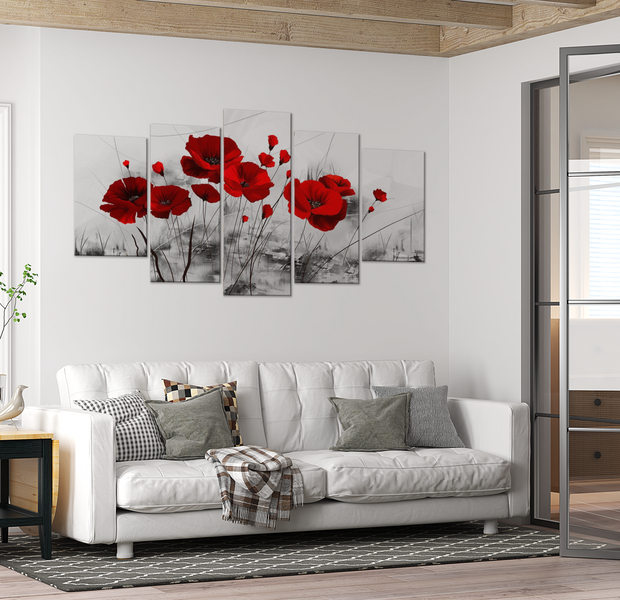 Floral Canvas Wall Art - Poppies Red Miracle - 5 Pieces
