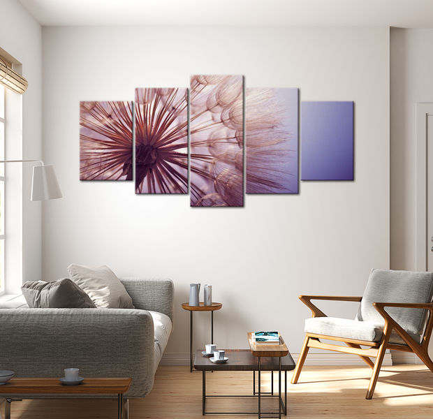 Floral Canvas Wall Art - Purple Dandelion Glare - 5 Pieces