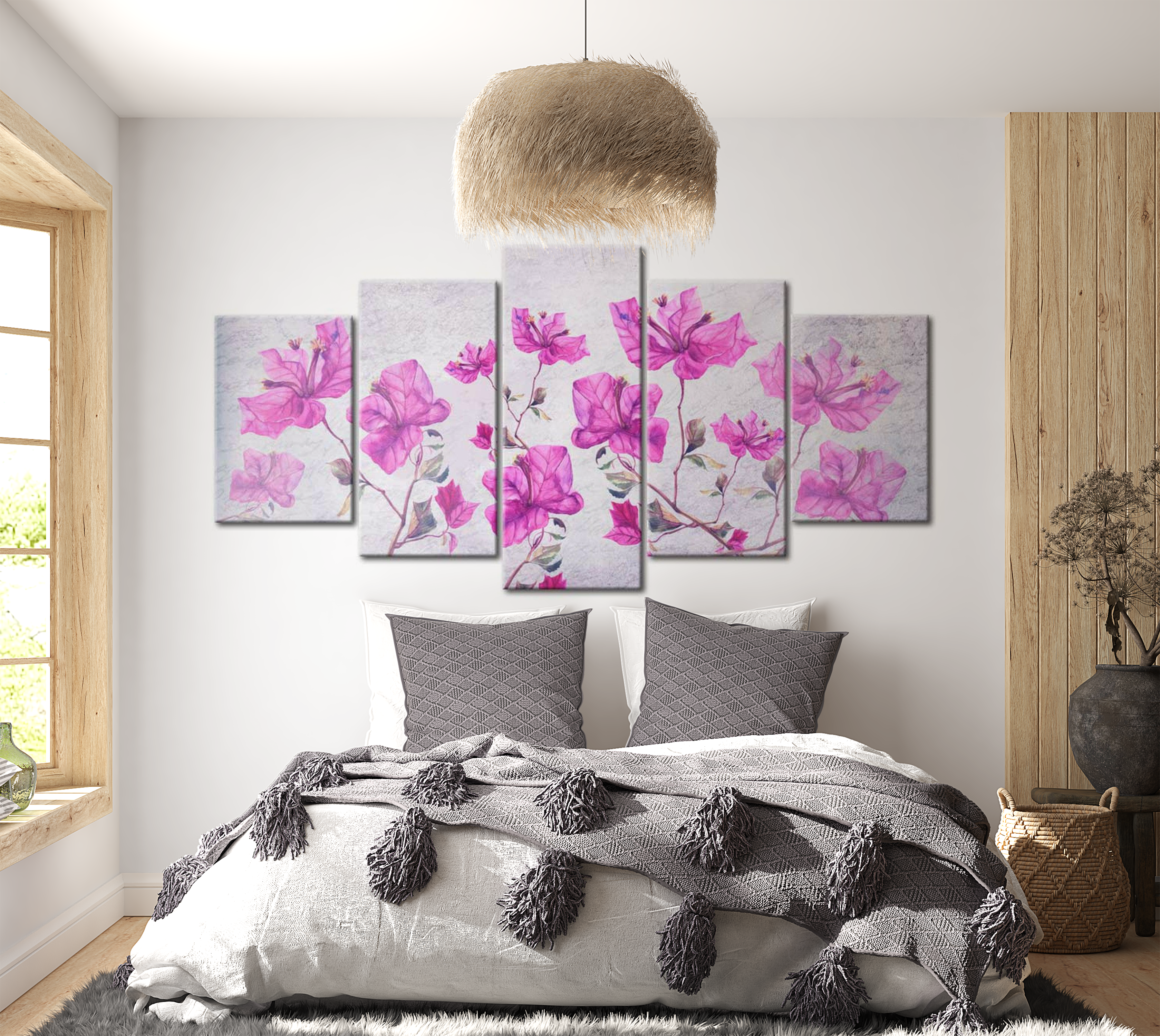 Floral Canvas Wall Art - Purple Flowers - 5 Pieces