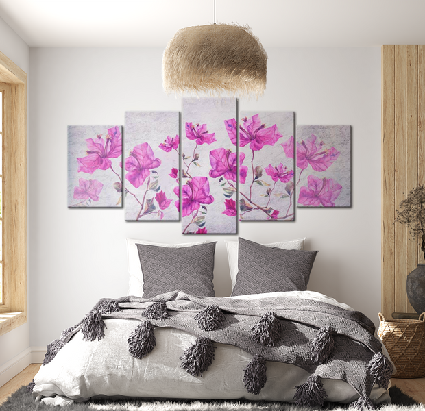 Floral Canvas Wall Art - Purple Flowers - 5 Pieces
