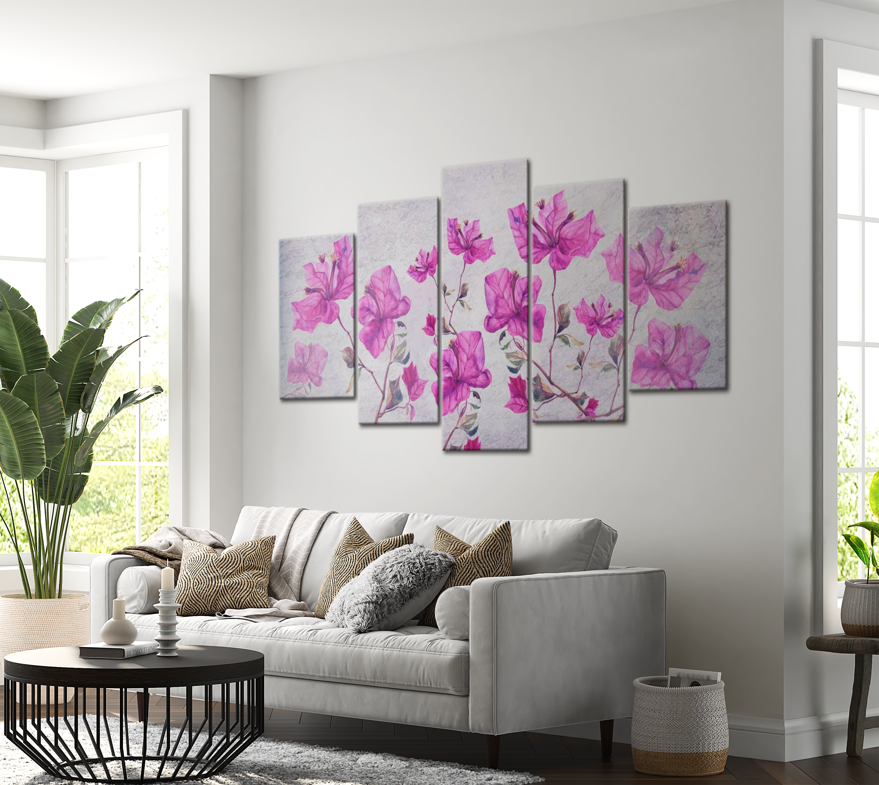 Stretched Canvas Floral Art - Purple Flowers 40"Wx20"H