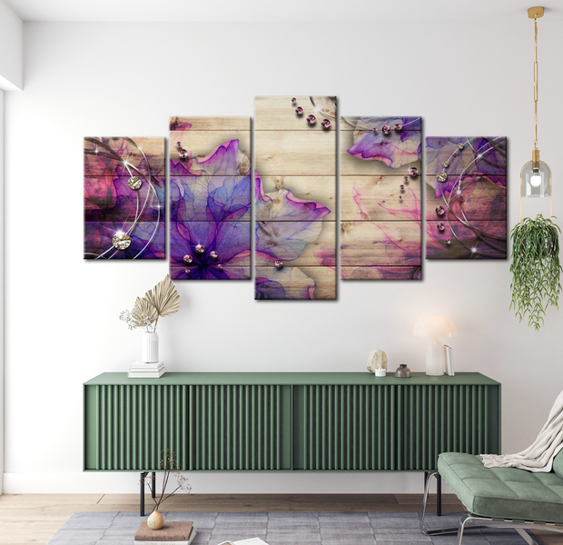 Floral Canvas Wall Art - Purple Glam Beauty - 5 Pieces
