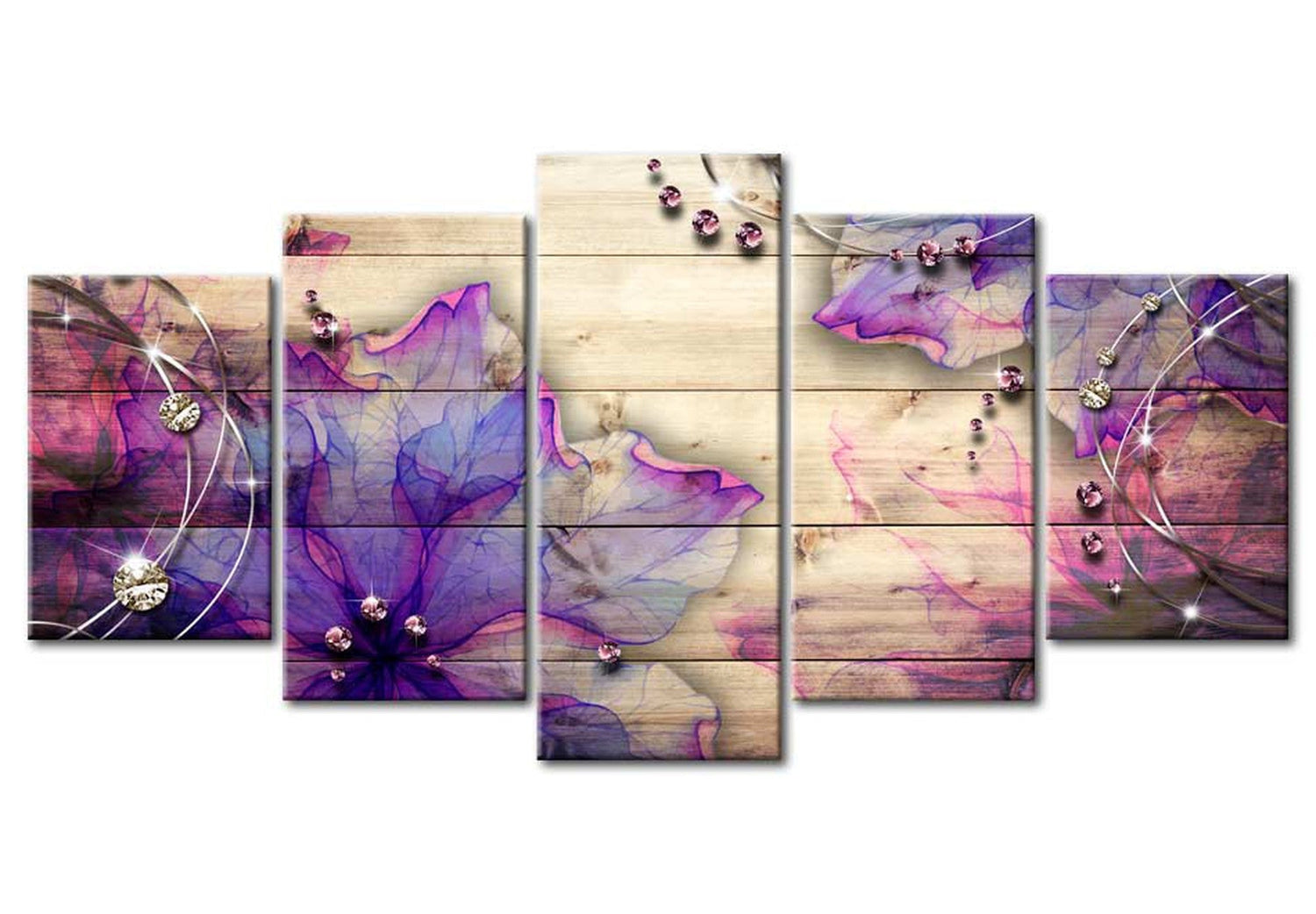 Floral Canvas Wall Art - Purple Glam Beauty - 5 Pieces