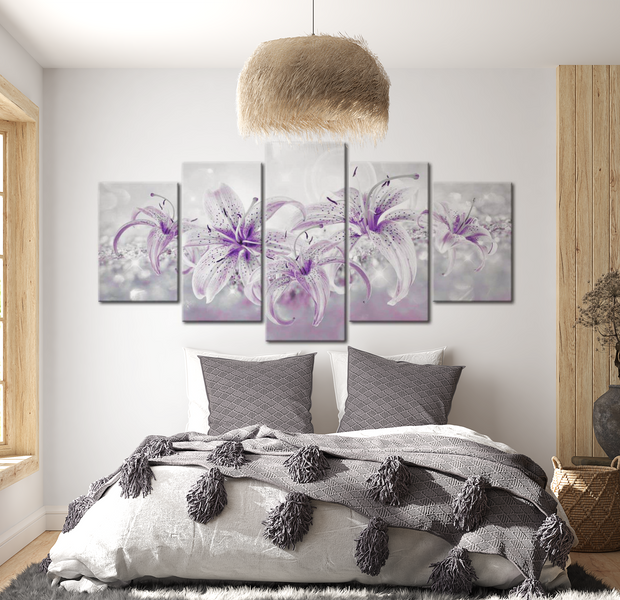 Floral Canvas Wall Art - Purple Grace Lilies - 5 Pieces