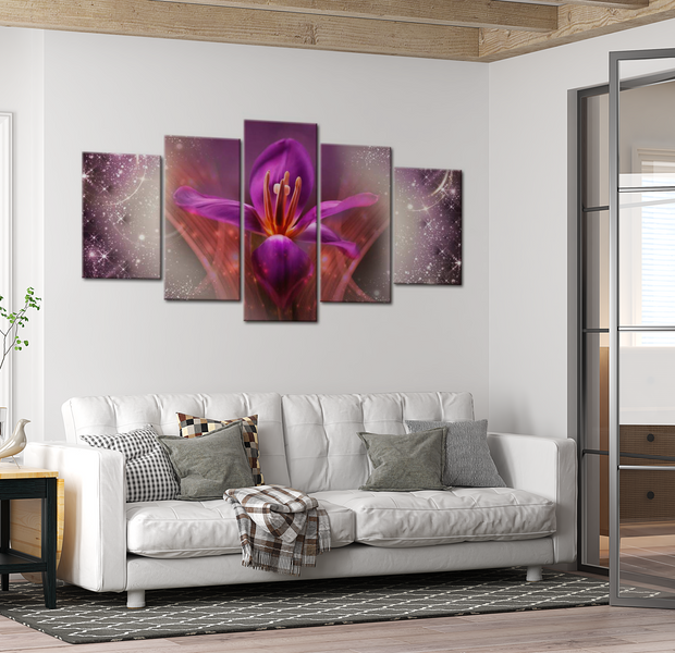 Floral Canvas Wall Art - Purple Lily Expression - 5 Pieces
