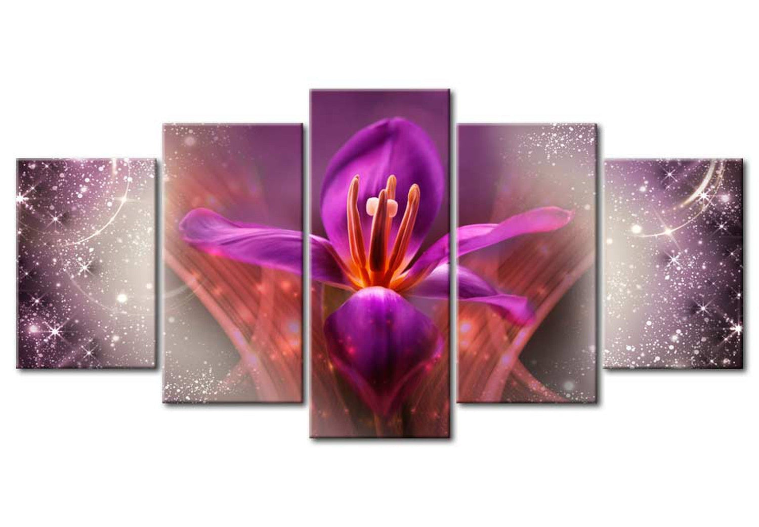 Floral Canvas Wall Art - Purple Lily Expression - 5 Pieces