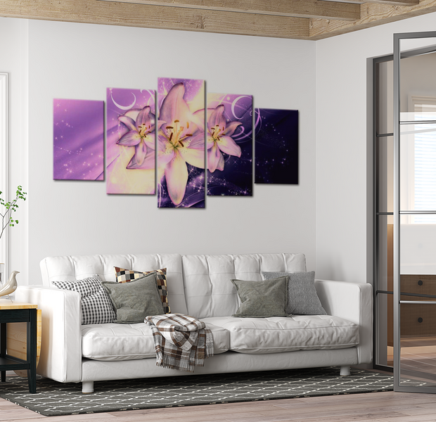 Floral Canvas Wall Art - Purple Lily Galaxy - 5 Pieces