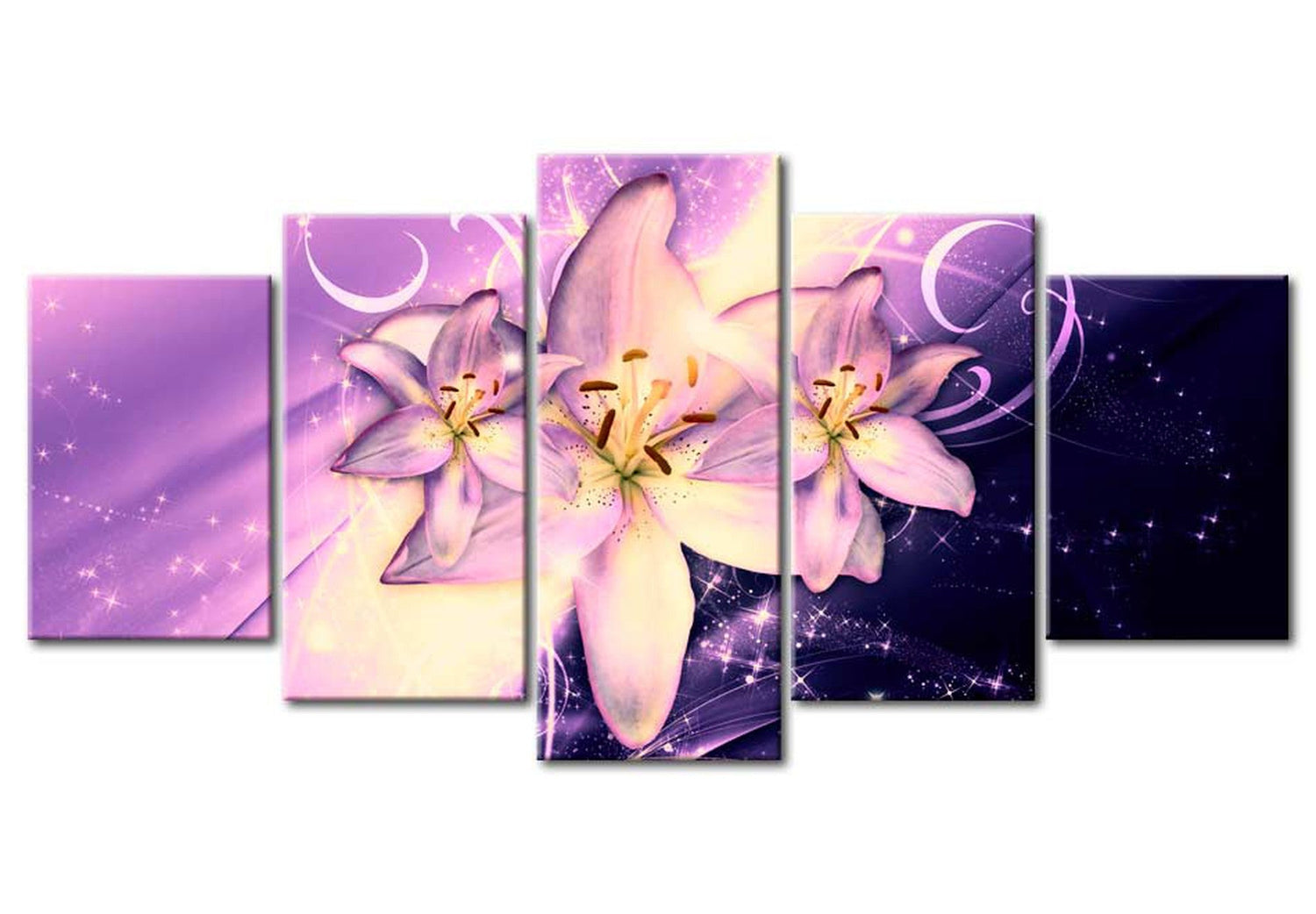 Floral Canvas Wall Art - Purple Lily Galaxy - 5 Pieces