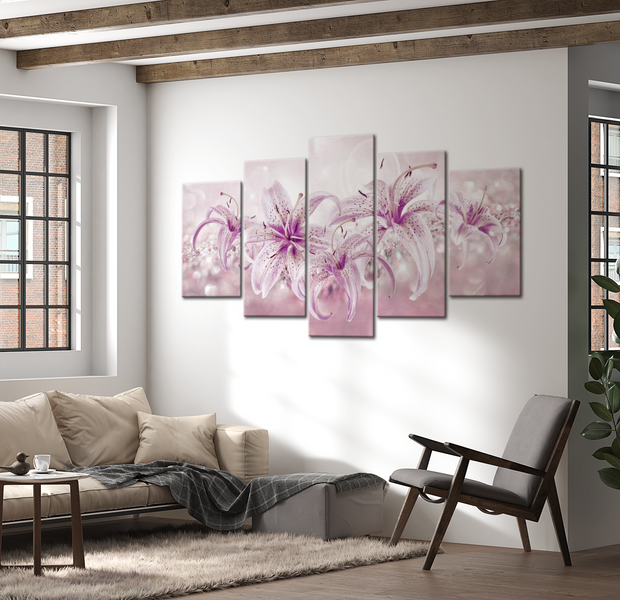Floral Canvas Wall Art - Purple Lily Harmony - 5 Pieces