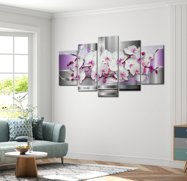 Floral Canvas Wall Art - Purple Orchid Fantasy - 5 Pieces