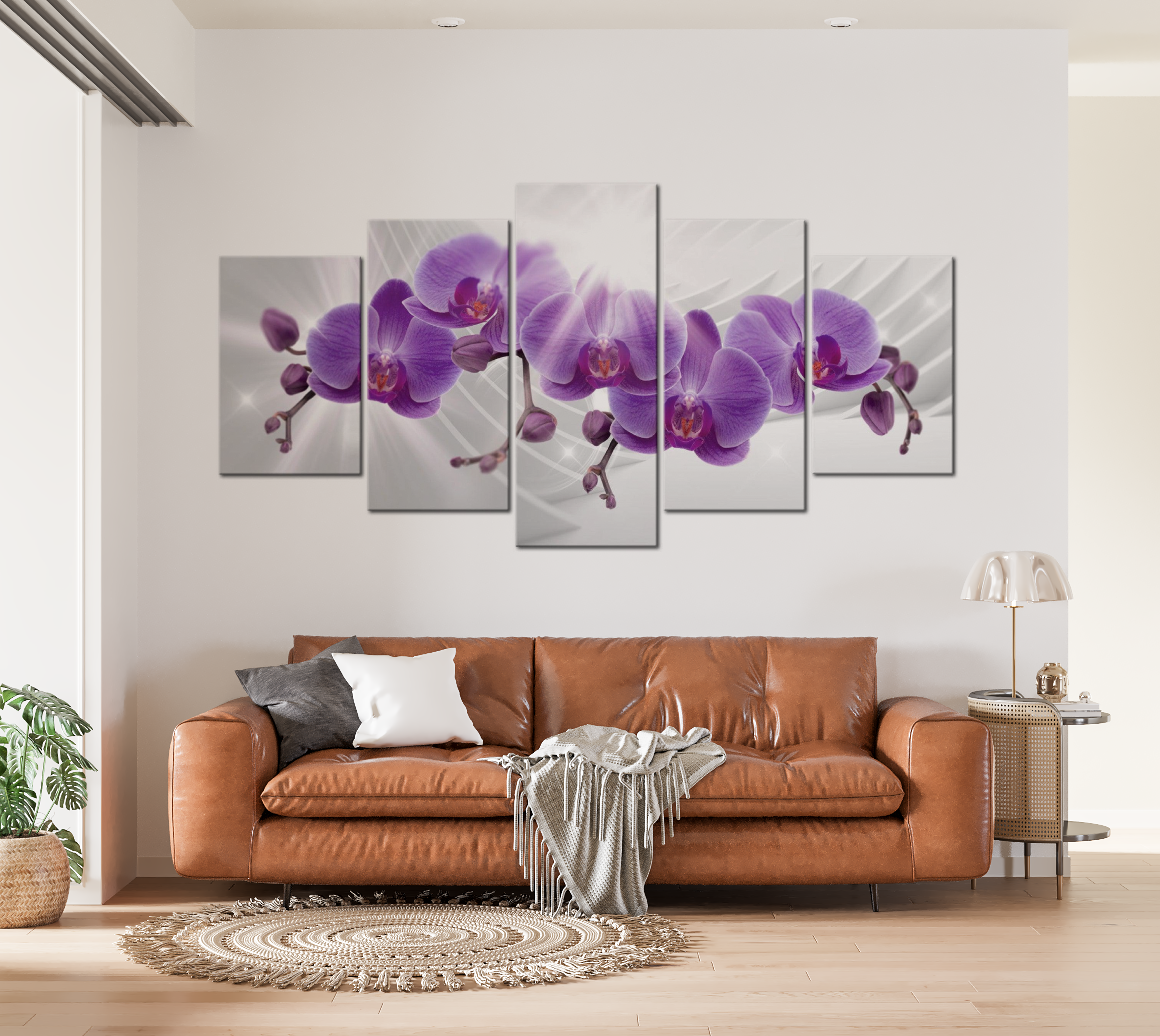 Floral Canvas Wall Art - Purple Orchids - 5 Pieces